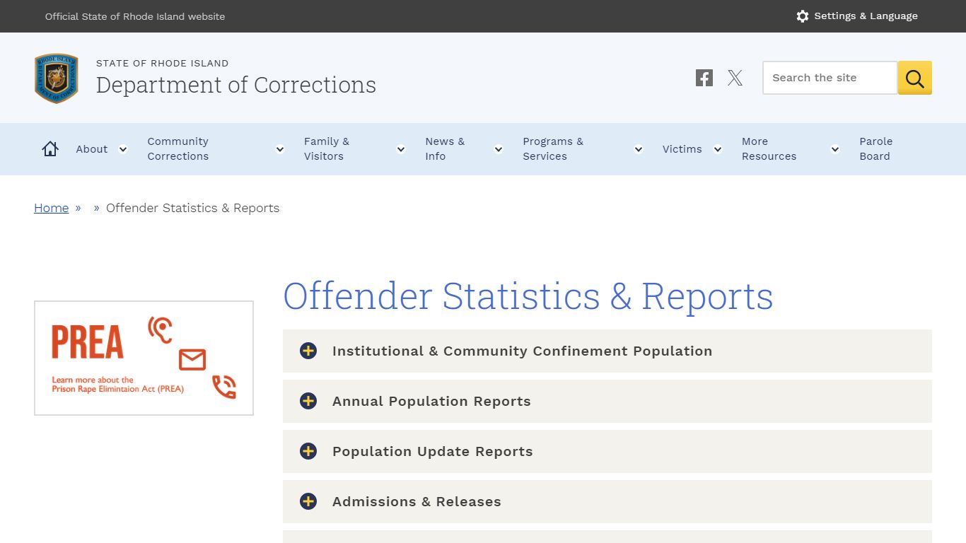Offender Statistics & Reports | Department of Corrections